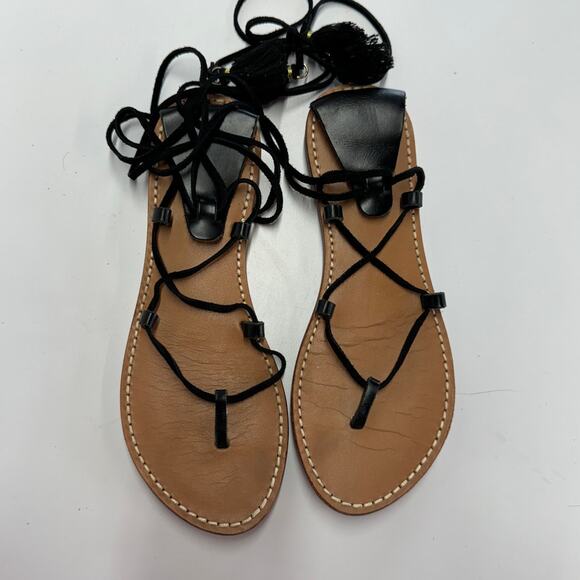 Soludos Sandals Womens 8 Black Tassel‎ Lace Up Gladiator Open Toe Shoes - Picture 3 of 8